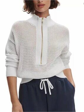 Varley Aurora Half Zip Knit Pullover Sweater SZ L White NWOT